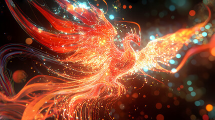 Glowing phoenix rising. Cybernetic Phoenixes. Illustration