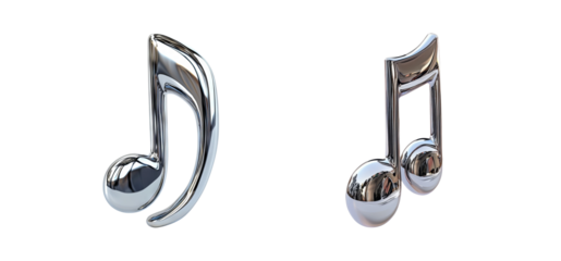 Metallic Musical Notes on Clear Background