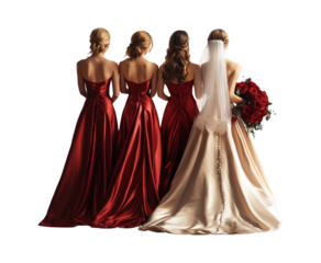 Elegant Wedding Dress Display with Bridal Party