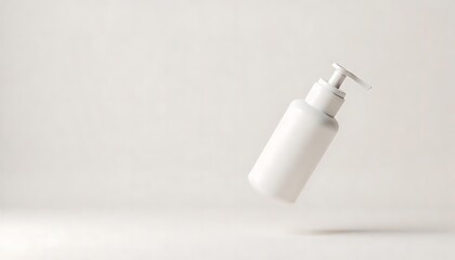 Fototapeta premium Showcasing minimalist floating cosmetic bottle in studio space