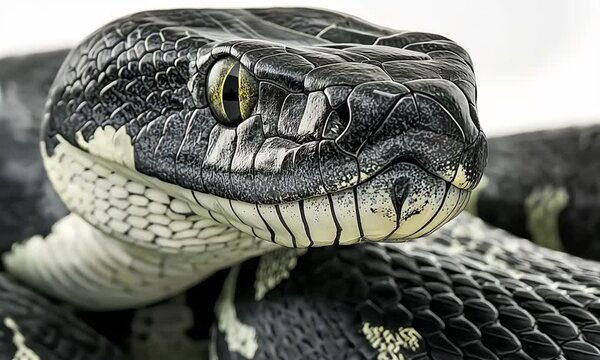 A black and white snake with a white head and black body