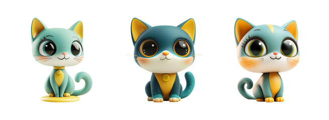 Fototapeta premium Playful Cartoon Cats with Bright Eyes and Cheerful Expressions