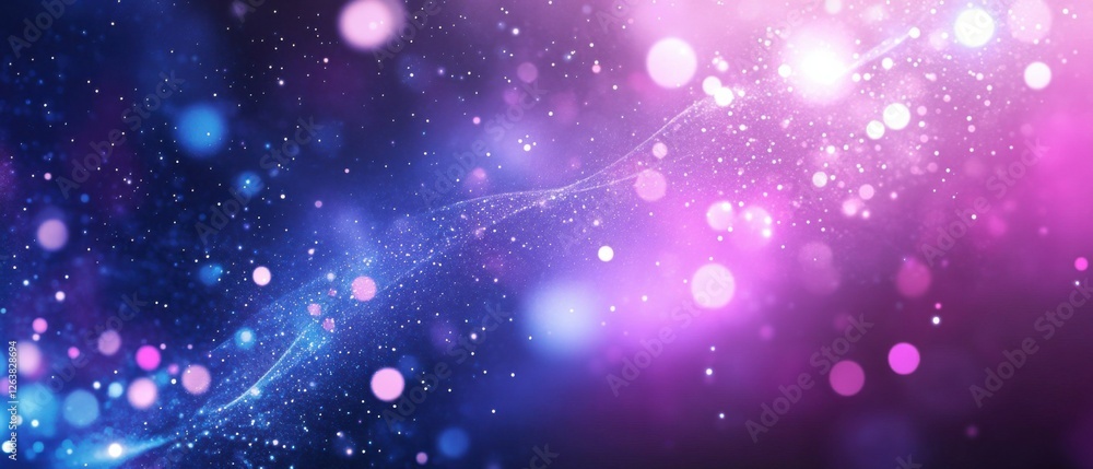 Poster abstract background with glowing particles and bokeh effect in vibrant blue and pink colors perfect 
