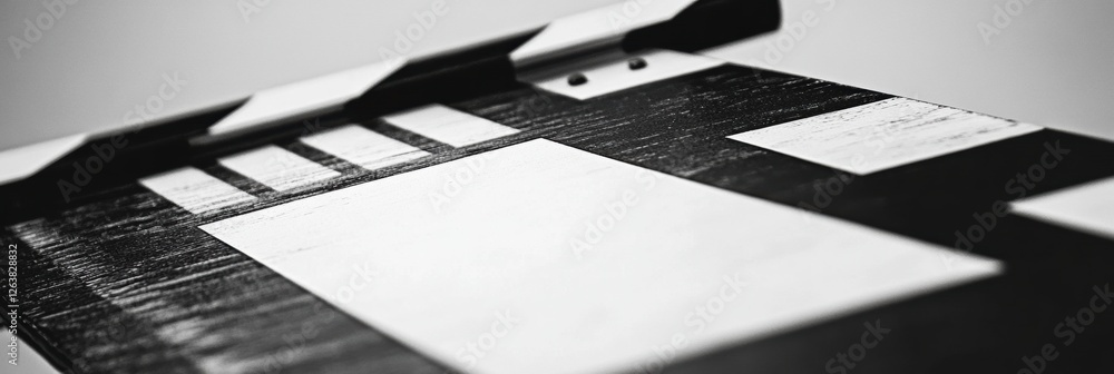 Poster Creative display of a film clapperboard showcasing black and white design in a minimalistic style. Generative AI