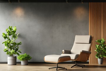 Chair and potted plant in a modern indoor room with natural light and neutral color scheme