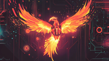 cybernetic phoenix digital flames