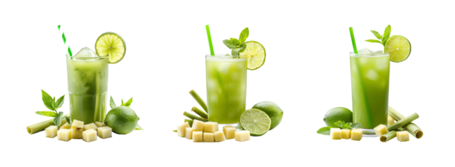 Refreshing Green Beverage with Lime and Mint Garnish