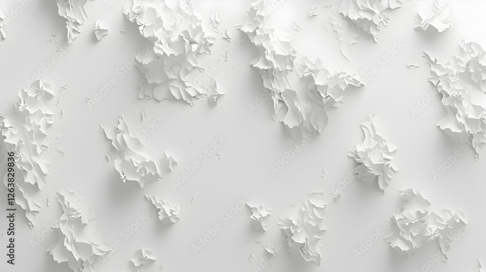 Poster abstract white textured background with layered paper-like formations creating depth and interest