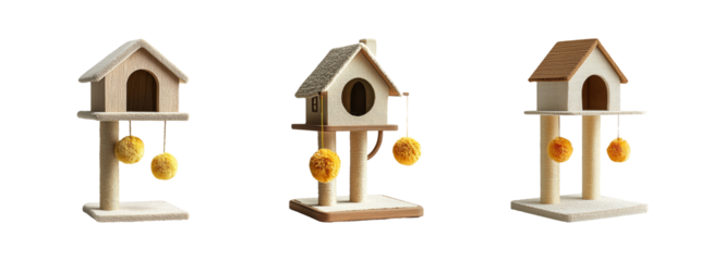 Colorful Birdhouses on Transparent Background