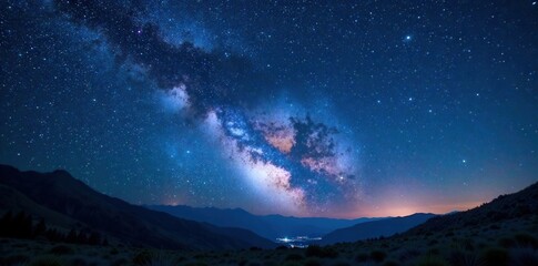 Celestial map of stars in dark blue sky with Milky Way , night sky, space, universe