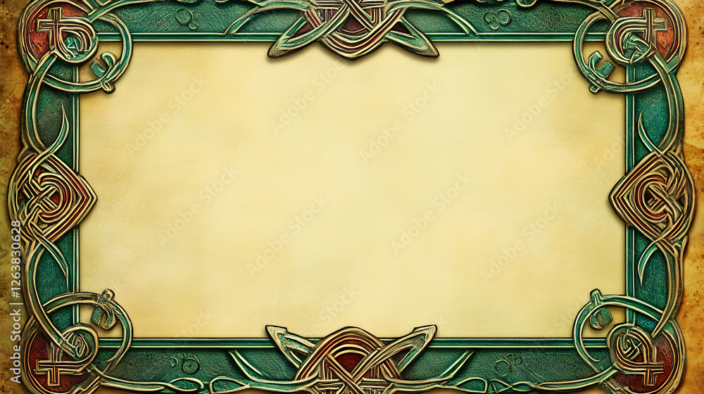 Poster rectangular frame bordered with celtic crosses and green borders