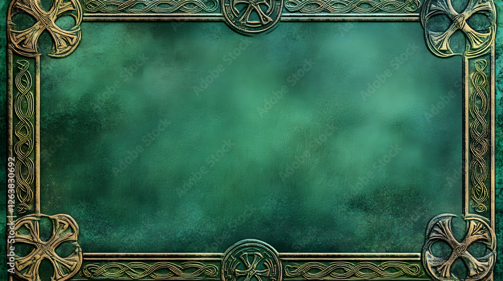 Poster rectangular frame bordered with celtic crosses and green borders