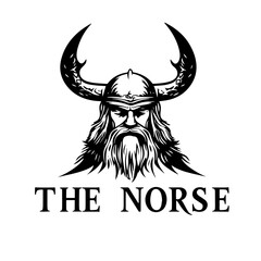 Black White Man with Beard Mustache Wearing Viking Helmet Drawing for Ancient Norse Nordic Warrior Knight Face illustration logo design