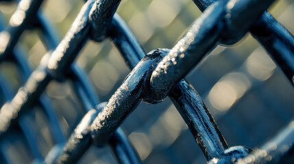 Intricate Metal Chain Link Closeup with Bokeh Lighting