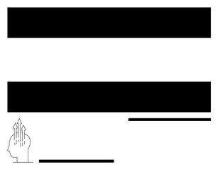 Naklejka premium Human head with upward arrows symbolizing growth and ideas. Horizontal black bars create structure. Ideal for innovation, mindfulness, goal-setting, strategy, leadership, education, abstract line