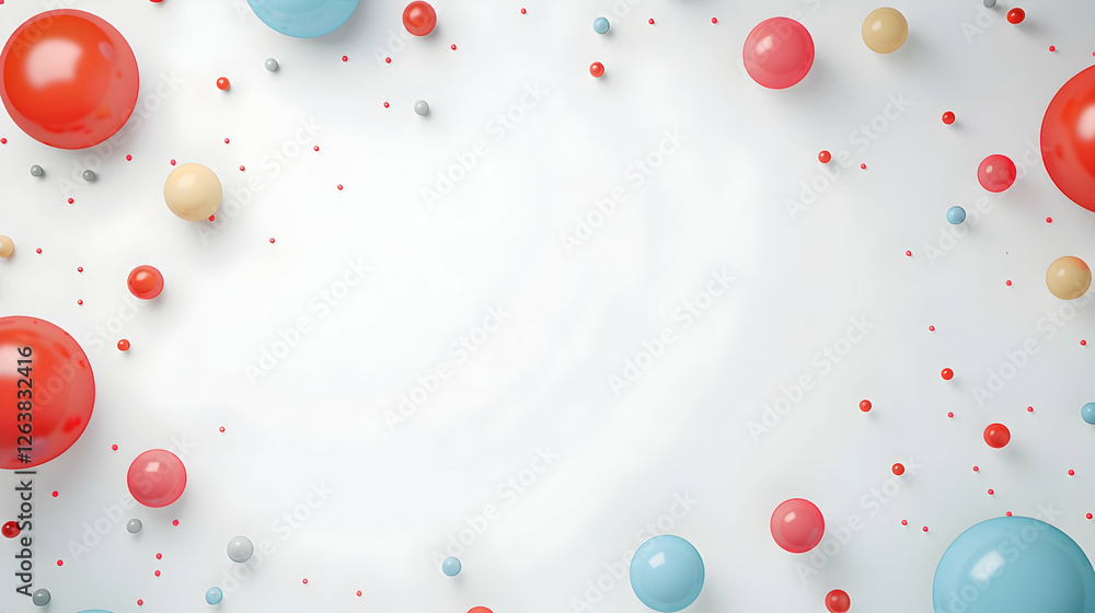 Poster colorful abstract background with floating spheres, creating a playful and dynamic atmosphere