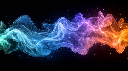 Abstract background with translucent smoke effect and magical glowing golden lights on a dark background