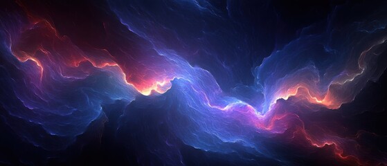 Obraz premium Abstract vibrant blue and red energy waves flowing in a dark space, digital art background Concept of cosmic energy, nebula, and fantasy