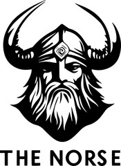 Black White Man with Beard Mustache Wearing Viking Helmet Drawing for Ancient Norse Nordic Warrior Knight Face illustration logo design isolated on transparent background.