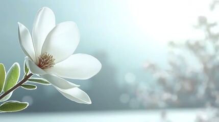 Close-up of a delicate white magnolia flower with soft background, evoking tranquility and nature