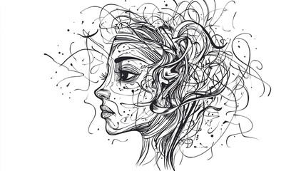 Fototapeta premium Tangle and untangle, psychotherapy and psychology concept. Tangled vector line illustration. Doodle. Abstract change graphic. Problems solution creative design concept