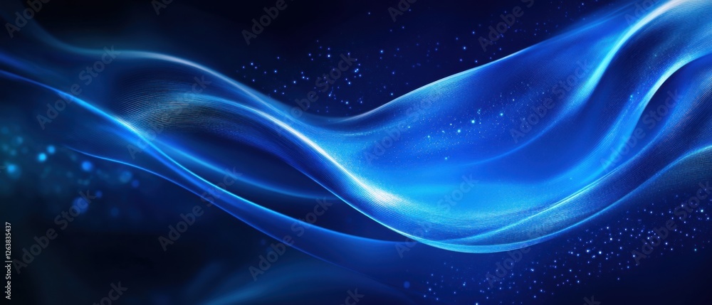 Aufkleber abstract blue flowing wave lines with sparkling particles on a dark background dynamic energy flow, 