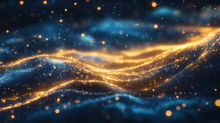 Fototapeta premium Celestial rivers of gold: a mesmerizing abstract landscape where molten gold streaks across a deep blue expanse, evoking the majesty of the cosmos. Molten Gold Rivers. Illustration