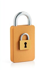 Naklejka premium Modern silver padlock with yellow secure icon symbolizing online security, encryption, password protection, cyber defense, and data privacy against hacking threats