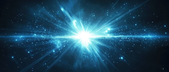 Naklejka premium Bright blue supernova explosion in deep space with glowing particles and light rays Cosmic background, nebula, and stardust Concepts of astronomy, science, and the universe