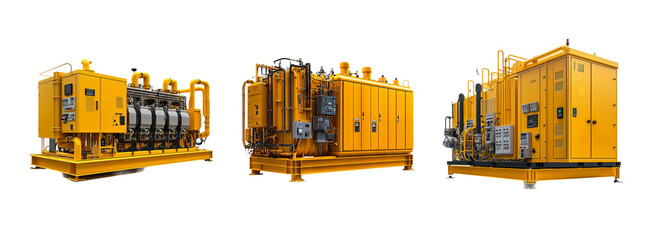 Yellow Industrial Generator Equipment on Transparent Background