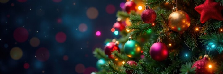 Christmas tree with colorful lights and ornaments, festive, lights