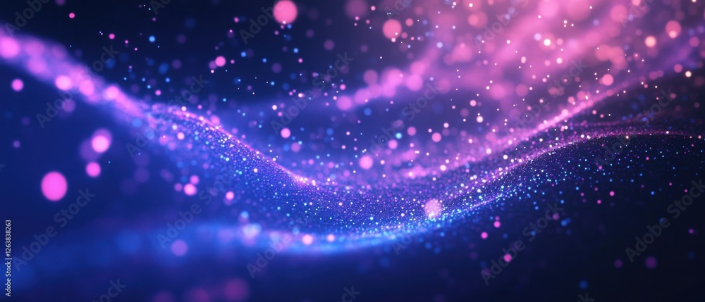 Poster abstract background with flowing particles and bokeh effect dynamic wave of glowing dots in vibrant 