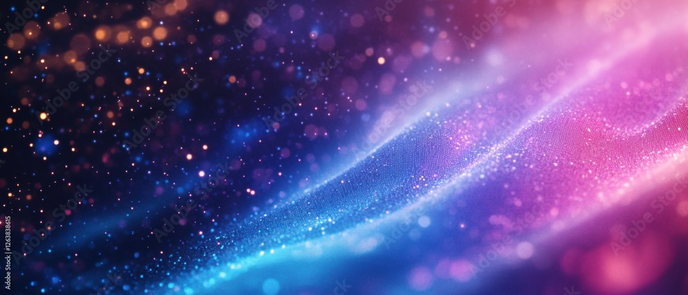 Poster abstract background with flowing particles, dynamic waves, and bokeh effect colorful, vibrant design