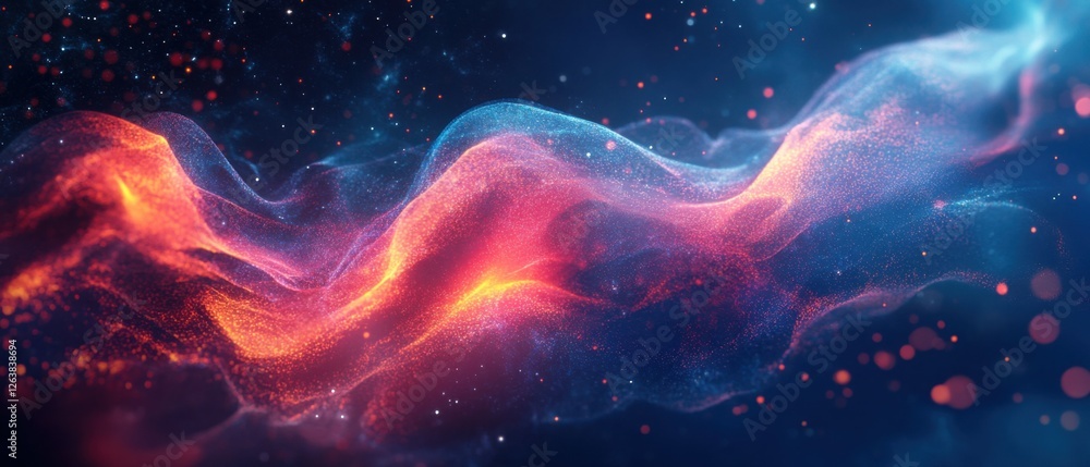 Aufkleber abstract colorful wave of particles flowing in a dark digital space futuristic data stream visualiza