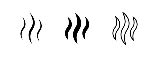 Aromas vaporize icons. Smoke, steam flat line icons set. Bad smell icon.