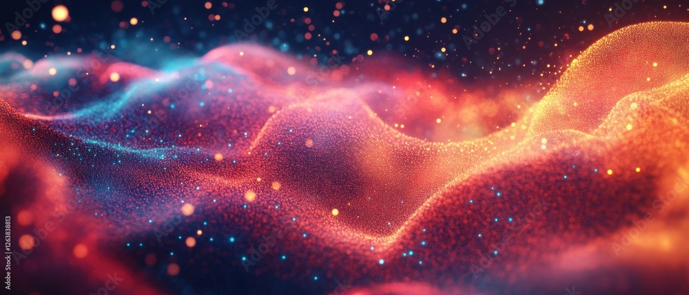 Aufkleber abstract background with dynamic wave of glowing particles digital landscape of colorful shimmering 