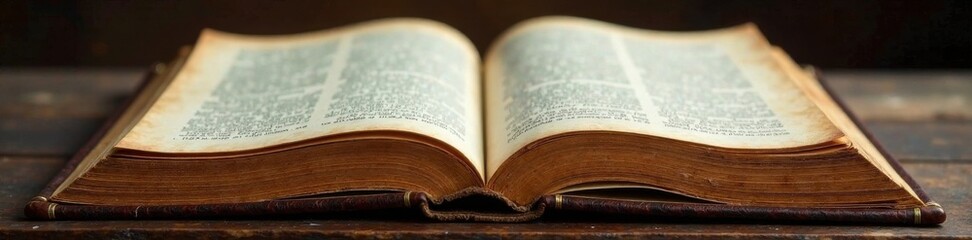 Fototapeta premium Distressed Leather Bound Book with Golden Accents, distressed wood, antique furniture