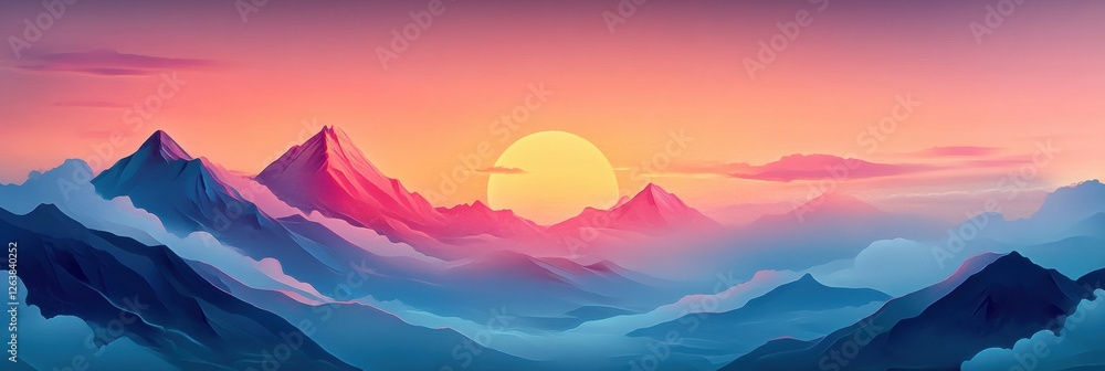 Leinwandbilder colorful sunset over a mountain range with clouds and a calm atmosphere at twilight. generative ai
