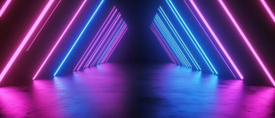 Fototapeta premium Futuristic neon lights tunnel background with glowing pink and blue lines creating a vibrant and dynamic abstract space Perfect for technology, gaming, music, or scifi concepts
