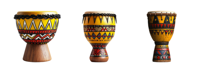 Colorful Drums with Intricate Patterns on Transparent Background