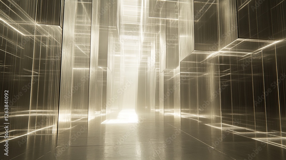 Poster brightly illuminated maze of transparent blocks creating an ethereal atmosphere in a surreal environ