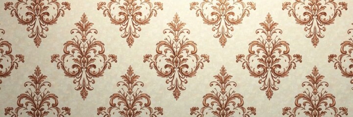 Classic damask wallpaper featuring intricate interlocking diamonds and scrollwork in muted earth tones, antique design, diamond pattern, earthy tones