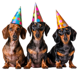 PNG Three dachshunds hats birthday three.