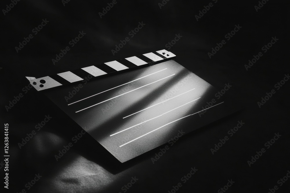 Poster Slate board resting on dark background creates a cinematic atmosphere with dramatic lighting and shadows. Generative AI