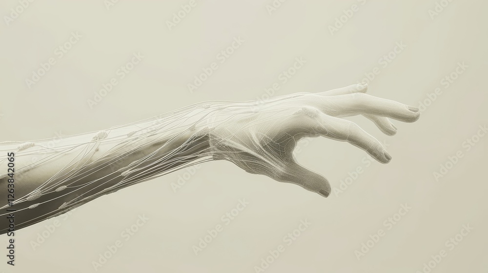Aufkleber abstract image of a human hand rendered with intricate digital wireframe details, emphasizing anatom