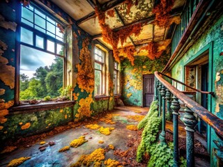 Fototapeta premium Abandoned, mysterious structures: HDR photography reveals hidden textures, weathered concrete, and steel's dark secrets.