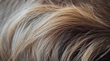 Naklejka premium Close-up dog fur texture, light brown, wavy pattern, background blurred