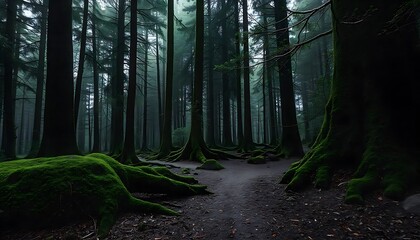 Fototapeta premium Mysterious atmosphere in digital artwork mossy textures and organic noise of enchanted woods