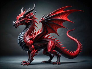 Abstract red dragon, fiery minimalist art. Digital painting, dark fantasy, mystical.