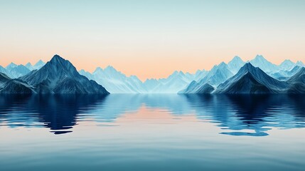 Serene 3D Render: Mountain Range Reflecting in a Calm Lake at Dawn AI Generated